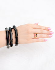 The Delilah Dainty & Delicate Black and Gold Heart Stacking Ring - Adjustable