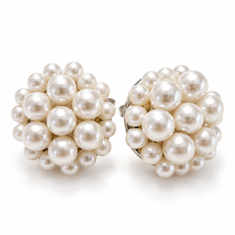 The Jackie Ohhh So Retro Beaded Cluster Earrings in Pearls