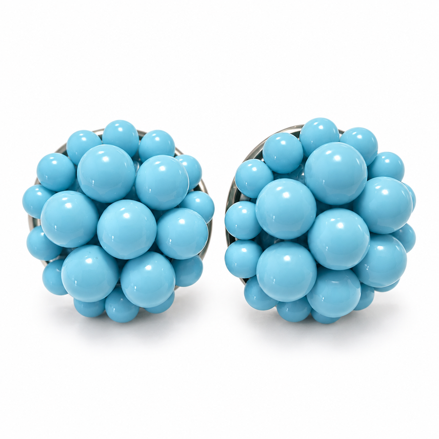 The Jackie Ohhh So Retro Beaded Cluster Earrings in Dusty Blue