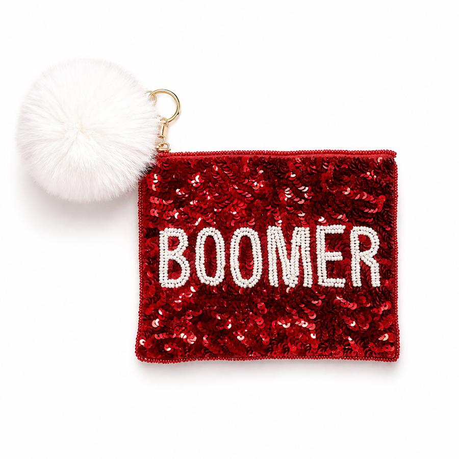 Hand Beaded Oklahoma Gameday Coin Purse | Red Sequins