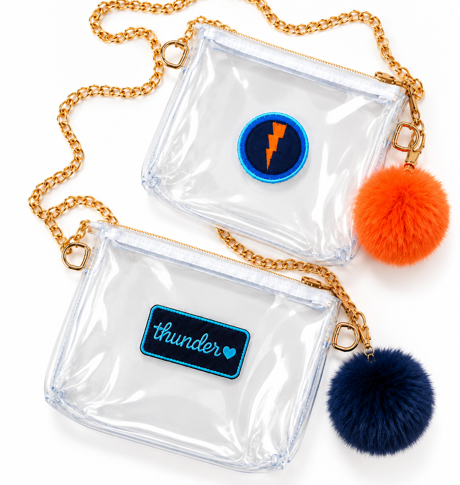 OKC Thunder Clear Bag with Lightning Bolt Gameday Bag with Gold Chain