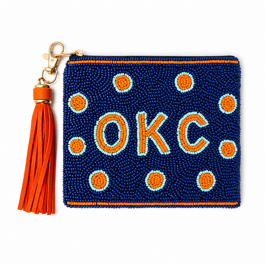 Handmade Beaded Gameday Custom Coin Purse | Bag for Clear Stadium Bags | OKC Thunder | Oklahoma
