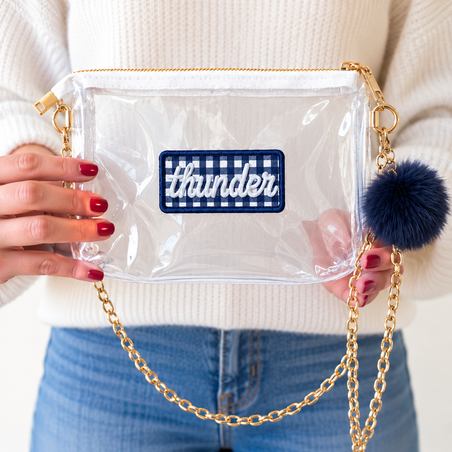 OKC Thunder Clear Bag with Exclusive Gingham Patch w/ Gold Chain - PREORDER SHIPS APPROX 10/23 (Copy)