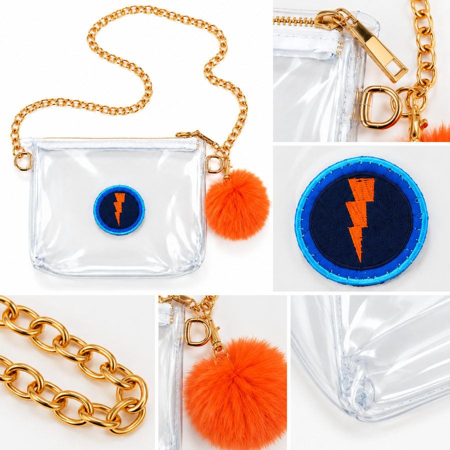 OKC Thunder Clear Bag with Lightning Bolt Gameday Bag with Gold Chain