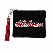 Handmade Beaded Sequin Gameday Custom Coin Purse | Bag for Clear Stadium Bags | Oklahoma | Boomer | 405 Local Original - Black Beads