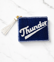 Handmade Beaded Gameday Custom Coin Purse | Bag for Clear Stadium Bags | OKC Thunder | Oklahoma  I Navy Retro Font