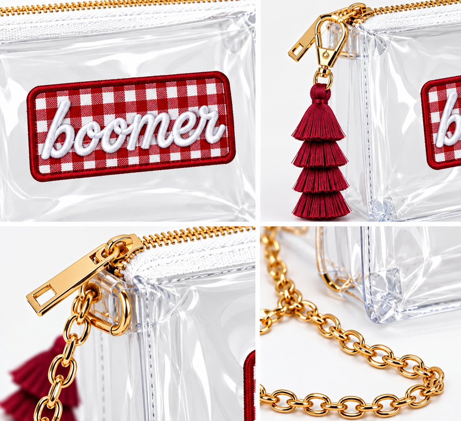 The Perfect Clear Gold Chain Gameday Bag + Exclusive Patch -Gingham