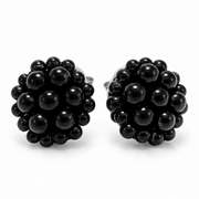 The Jackie Ohhh so Retro Button Beaded Cluster Stud Earrings in Glossy Black