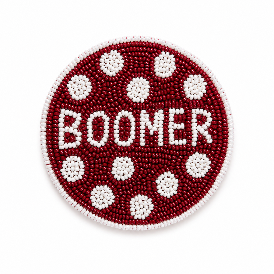 OKLAHOMA HAND BEADED GAMEDAY BUTTON - PUSH PIN FAN ACCESSORIES - POLKA DOTS