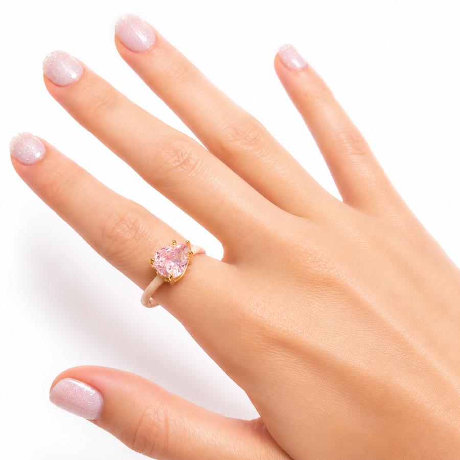 The Lucie Enamel Monochromatic Jewel Ring - Ballet Slipper Pink