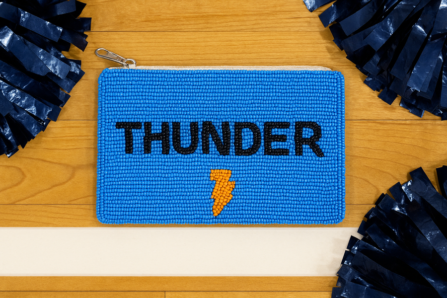 Handmade Beaded Gameday Custom Coin Purse | Bag for Clear Stadium Bags | Okc Thunder | 405 Local Original | Oklahoma