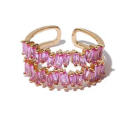 The Penny Pink Peony Double Baguette Band in Gold - Adjustable
