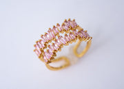 The Penny Pink Peony Double Baguette Band in Gold - Adjustable