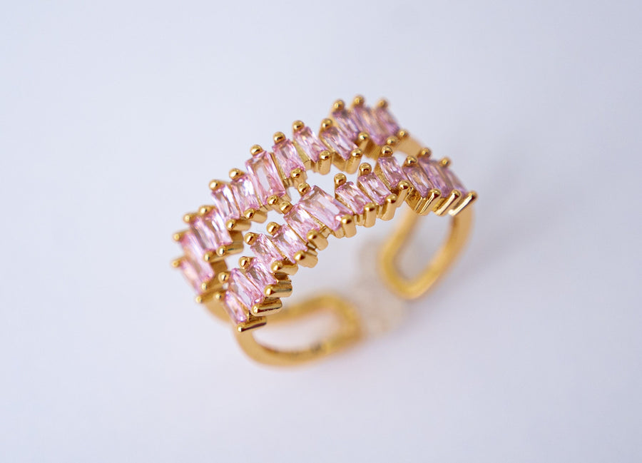 The Penny Pink Peony Double Baguette Band in Gold - Adjustable