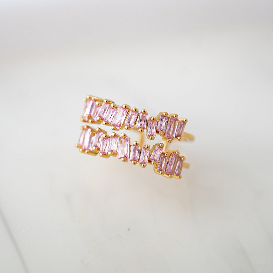The Penny Pink Peony Double Baguette Band in Gold - Adjustable