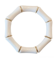 The Thick Bridgette Bamboo Stretchy Bracelet in White with Gold