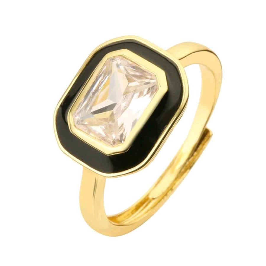 The Zara Gold Enamel Contemporary Ring in Classic Black