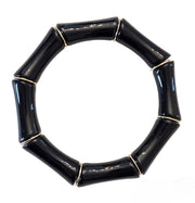 The Thick Bridgette Bamboo Stretchy Bracelet in Black with Gold