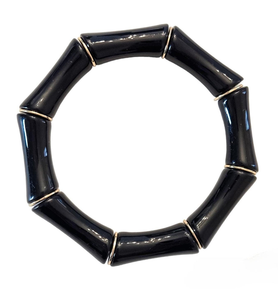 The Thick Bridgette Bamboo Stretchy Bracelet in Black with Gold