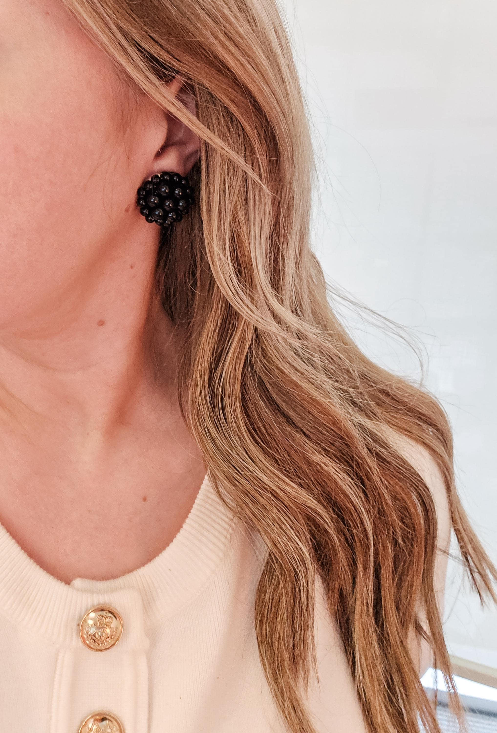 The Jackie Ohhh so Retro Button Beaded Cluster Stud Earrings in Glossy Black