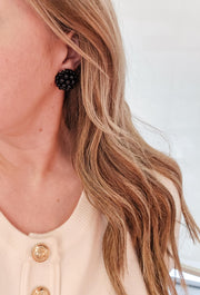 The Jackie Ohhh so Retro Button Beaded Cluster Stud Earrings in Glossy Black