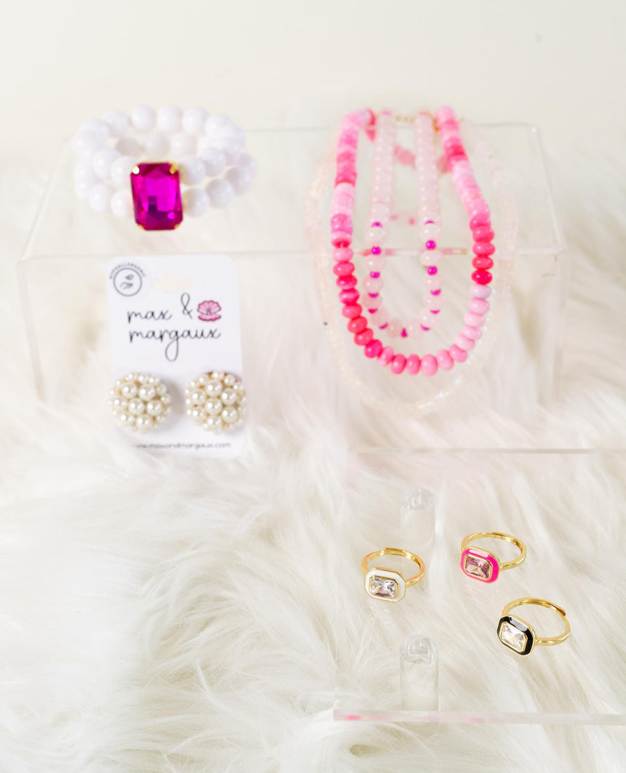 The Dottie Large Gem Stacked Bracelet in Hot Pink