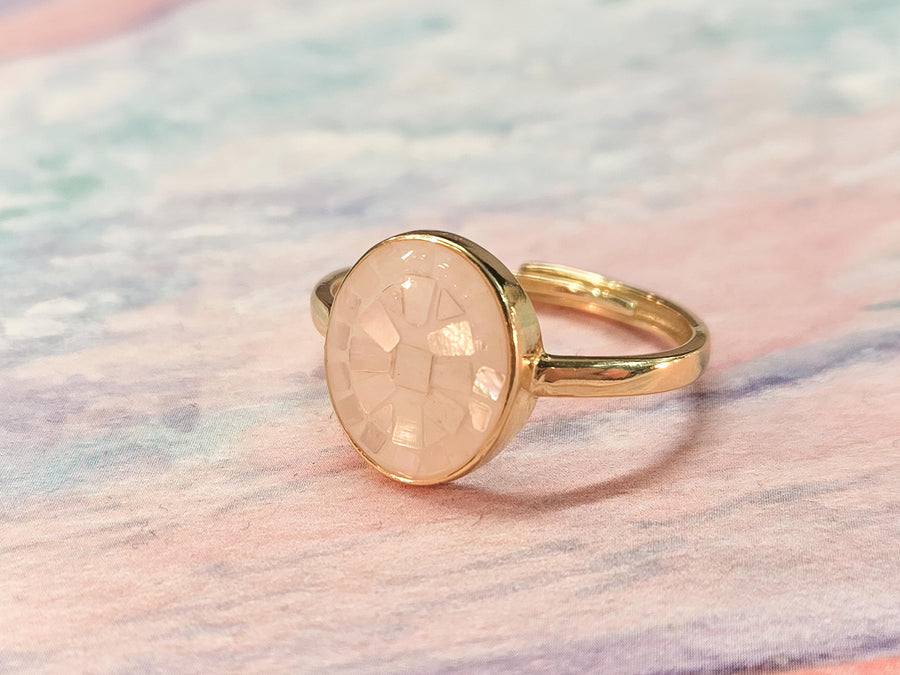 The Ocean is Calling Mother of Pearl Dainty Adjustable Gold and White Shell Ring