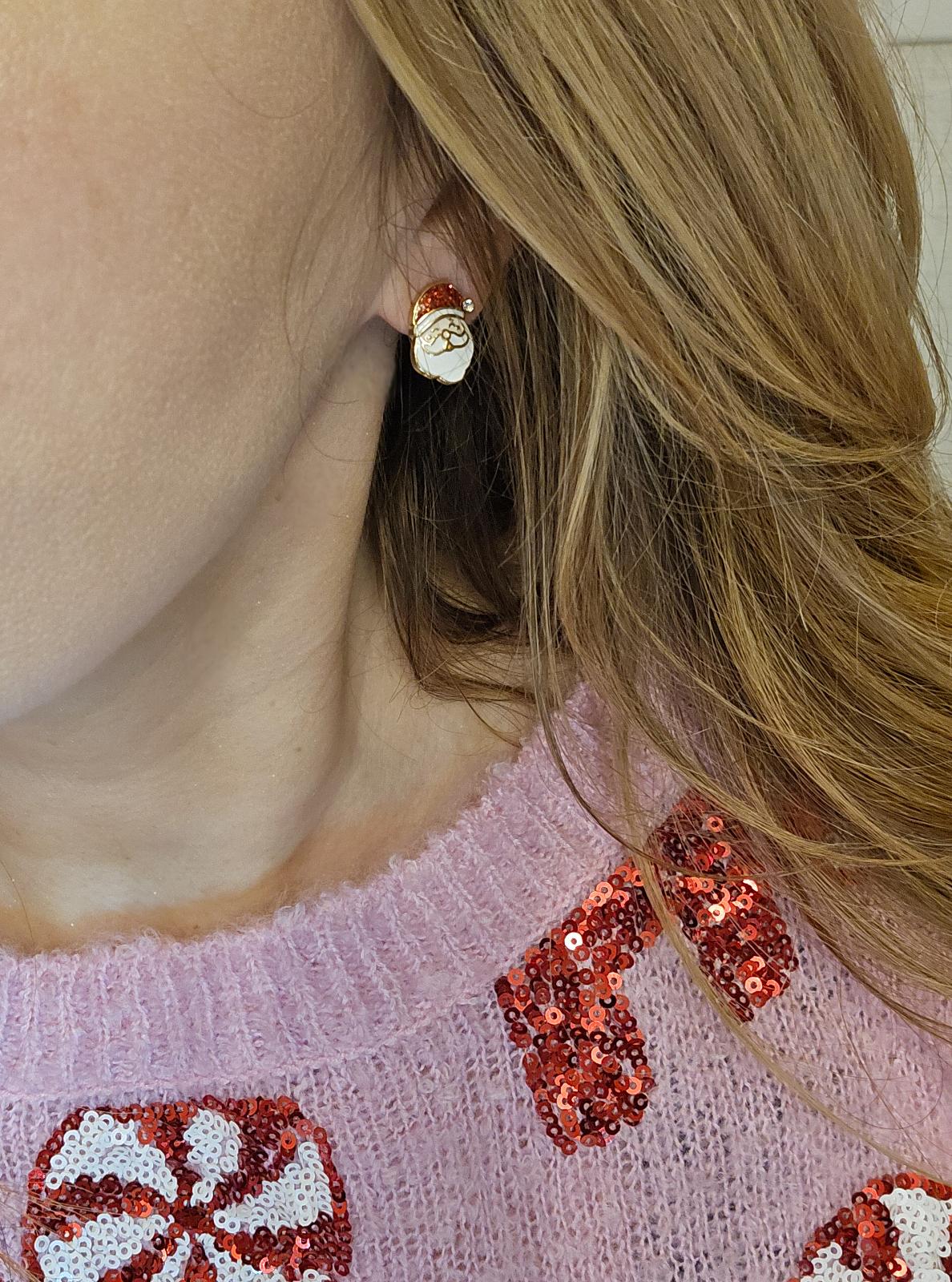 The Dainty & Delicate Tiny Santa Stud Earrings with Crystal on Tiny Hat