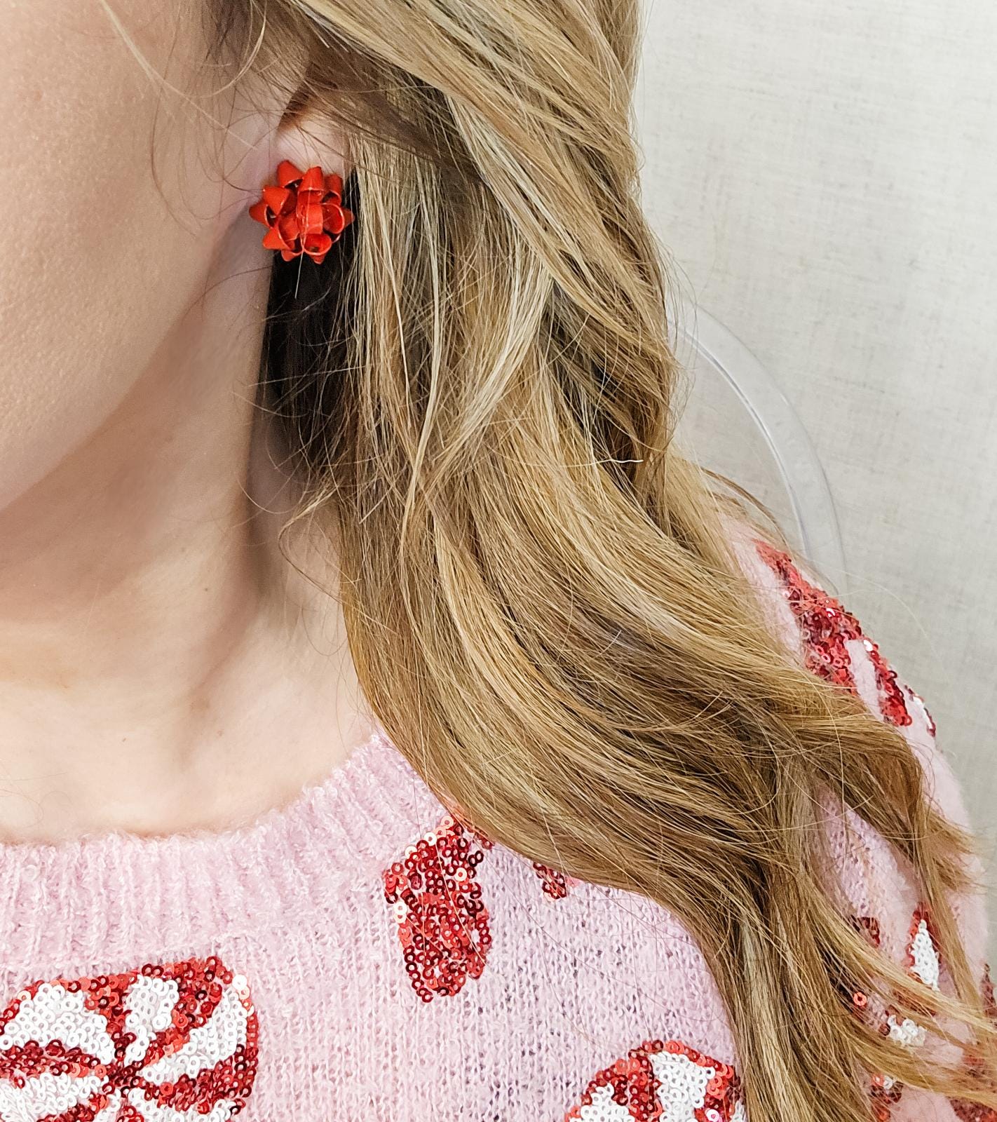 Classic Christmas Bow Stud Earrings - Red