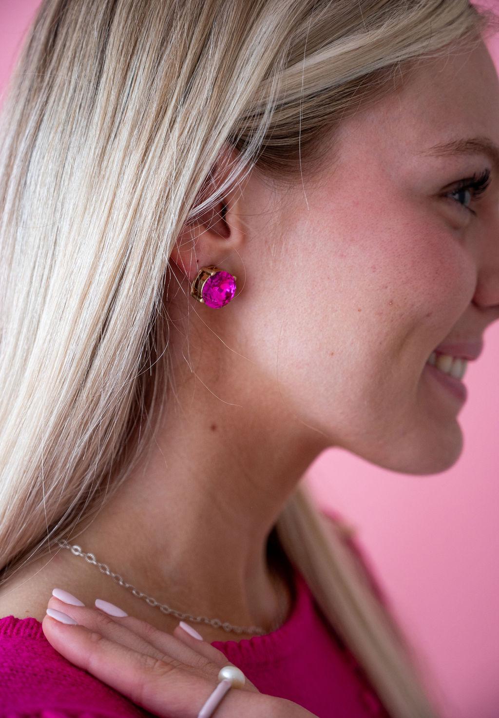 The Marisol Large Statement Stud Earrings in Hot Pink