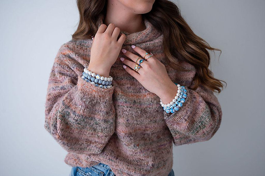 The Nancy M Grand Millennial Ultimate Chinoiserie Preppy Pearl Stretchy Bracelet Stack