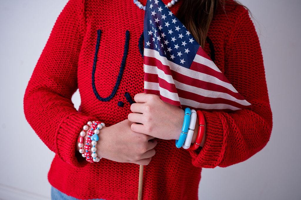 The Patriotic Pearls Preppy Gingham Heart Stretchy Bracelet Stack