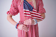 The Oh My Stars & Stripes Patriotic Acrylic Stretchy Bracelet Stack with Gold or Silver Accents