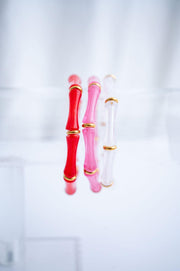 The Bridgette Bamboo Valentines Girly Red Pink and White Marbled Bracelet Stack in Gold or Silver