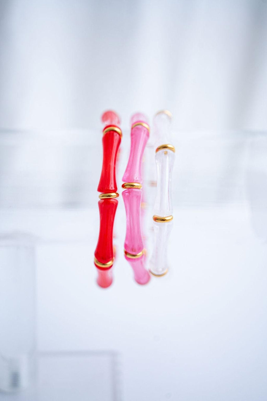 The Bridgette Bamboo Valentines Girly Red Pink and White Marbled Bracelet Stack in Gold or Silver