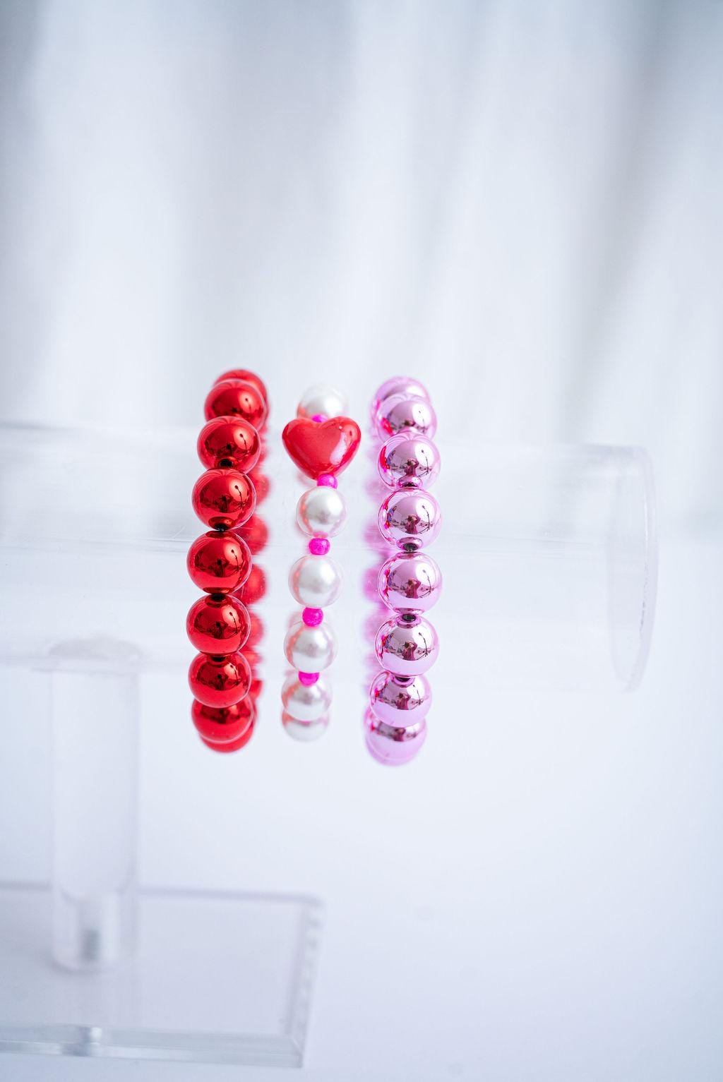 The Love Letters Valentines Heart Pearl Stretchy Bracelet Stack