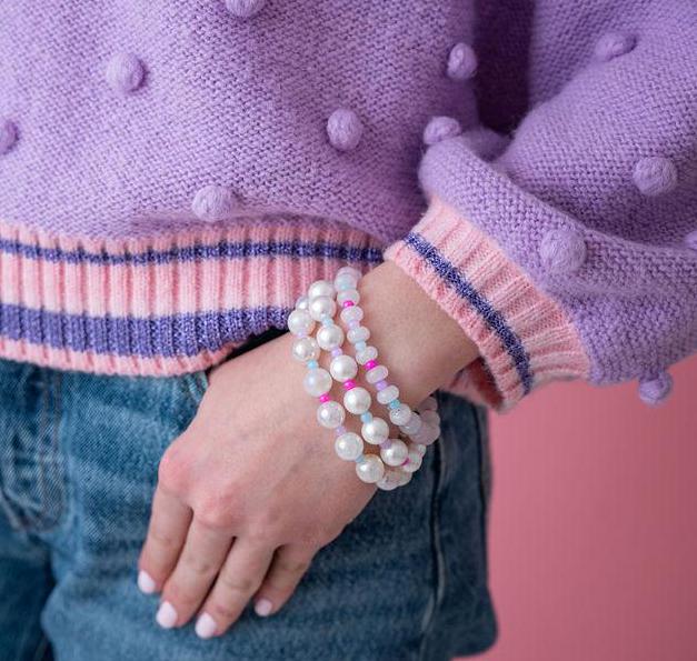 The One I want Pearl Moonstone Agate Pink Blue and Purple Bead Bracelet Stack - Stretchy