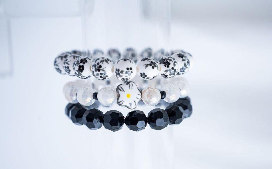 The Blooming Love Chinoiserie Black Stretchy Bracelet Stack