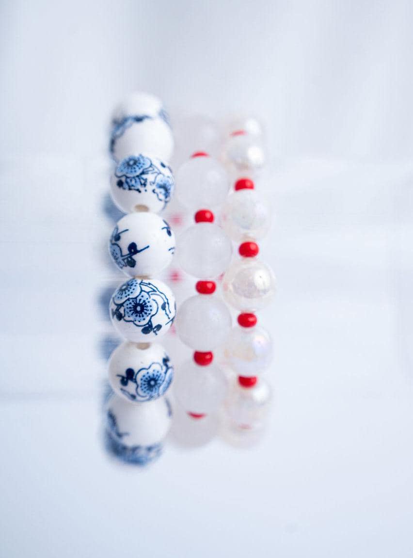 The Rose' in the USA Chinoiserie Patriotic Stretchy Bracelet Stack