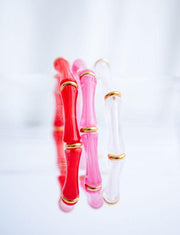 The Bridgette Bamboo Valentines Girly Red Pink and White Marbled Bracelet Stack in Gold or Silver