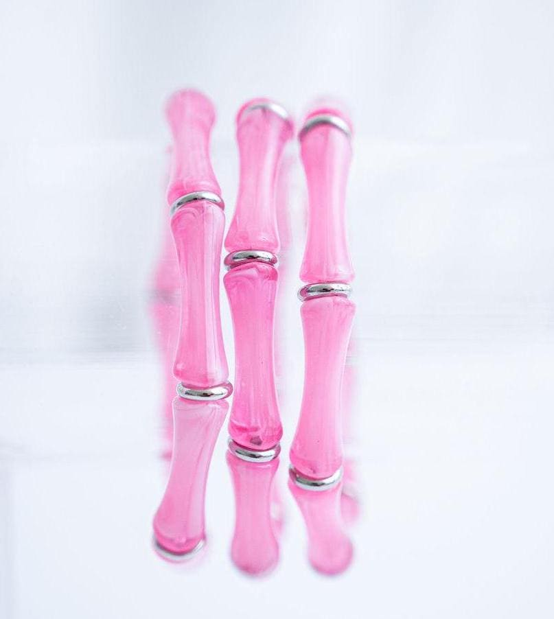The Thin Bridgette Bamboo Acrylic Bangle Bracelet Set in Ballet Slipper Soft Pink (Gold or Silver)
