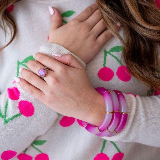 The Barbie Ombre Gradient Pink Acrylic Stretchy Bracelet Stack