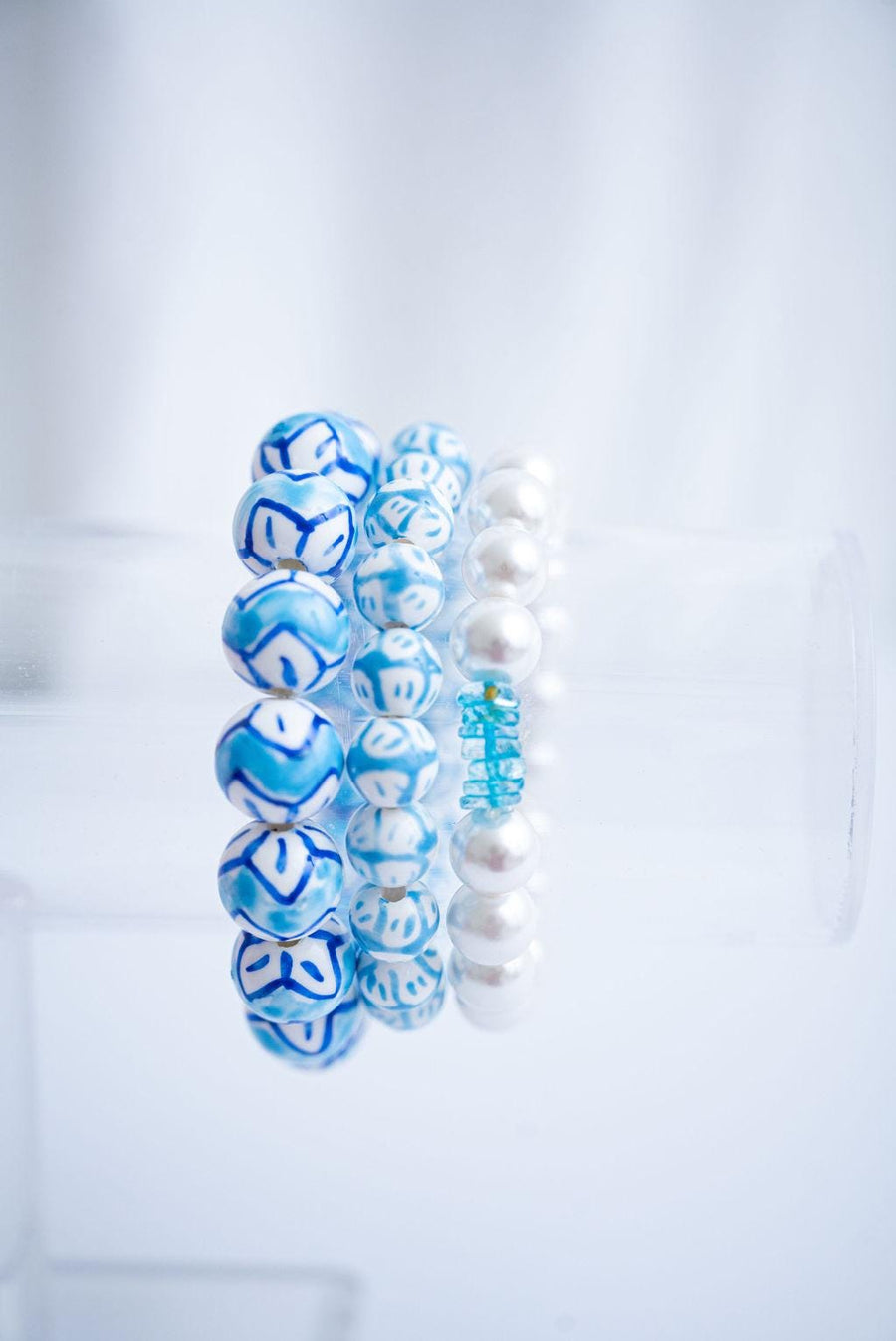 The Nancy M Grand Millennial Ultimate Chinoiserie Preppy Pearl Stretchy Bracelet Stack