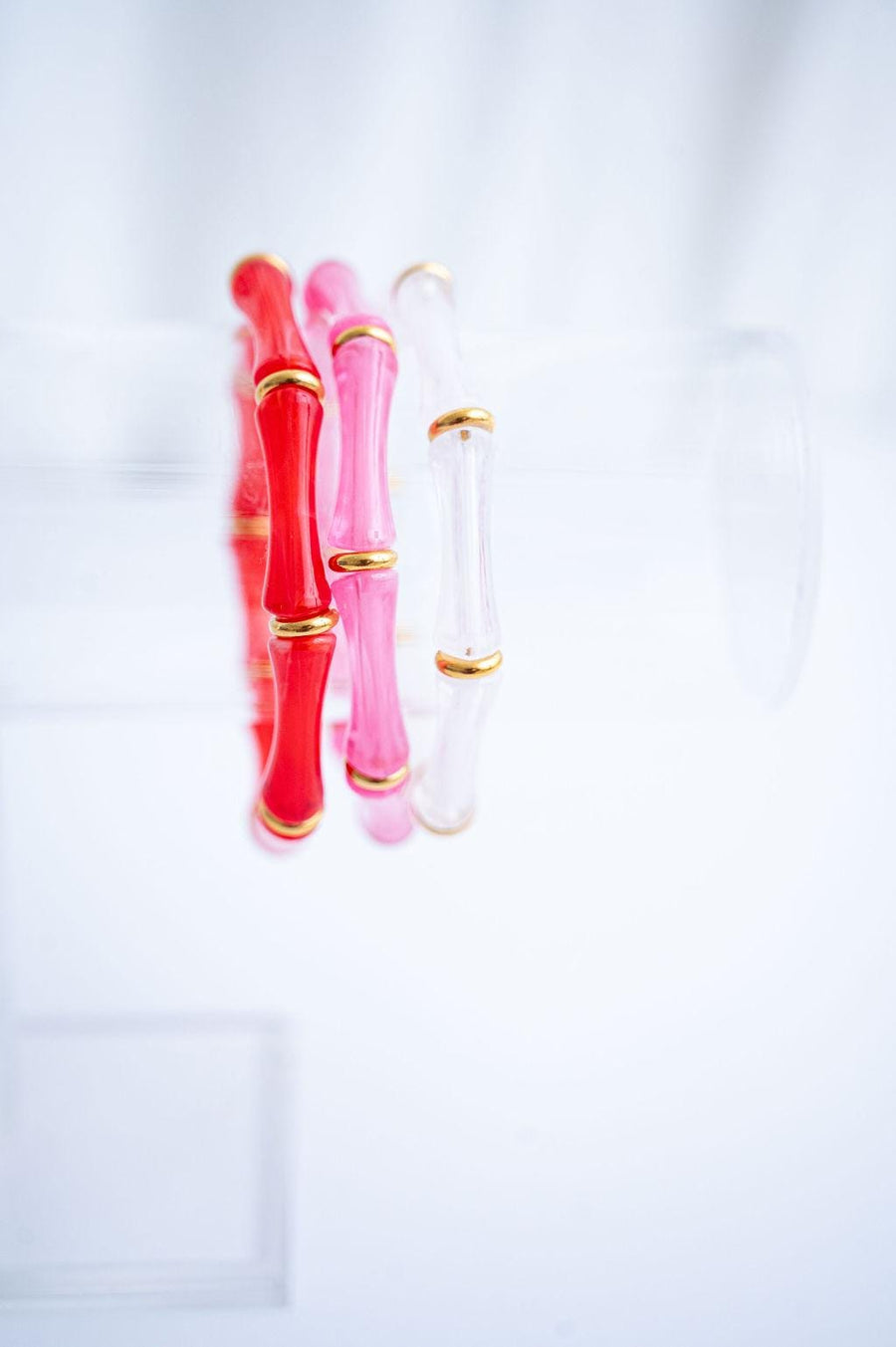 The Bridgette Bamboo Valentines Girly Red Pink and White Marbled Bracelet Stack in Gold or Silver