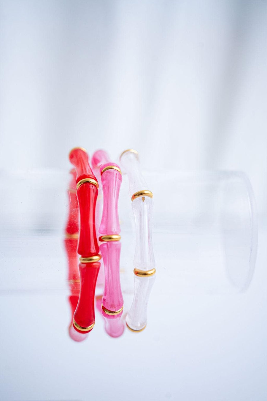 The Bridgette Bamboo Valentines Girly Red Pink and White Marbled Bracelet Stack in Gold or Silver
