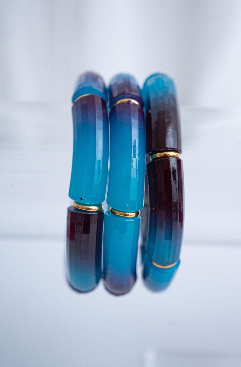 The Midnight Dreams Blue Ombre Stretchy Bracelet Stack in Gold or Silver