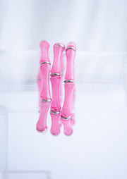 The Thin Bridgette Bamboo Acrylic Bangle Bracelet Set in Ballet Slipper Soft Pink (Gold or Silver)