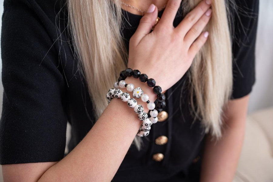 The Blooming Love Chinoiserie Black Stretchy Bracelet Stack
