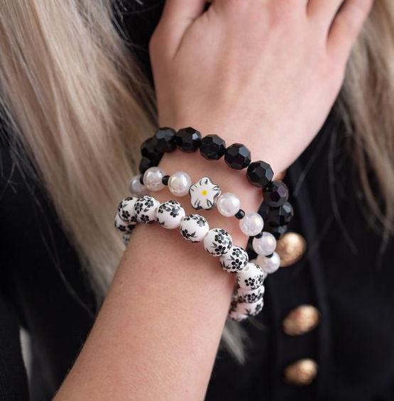 The Blooming Love Chinoiserie Black Stretchy Bracelet Stack