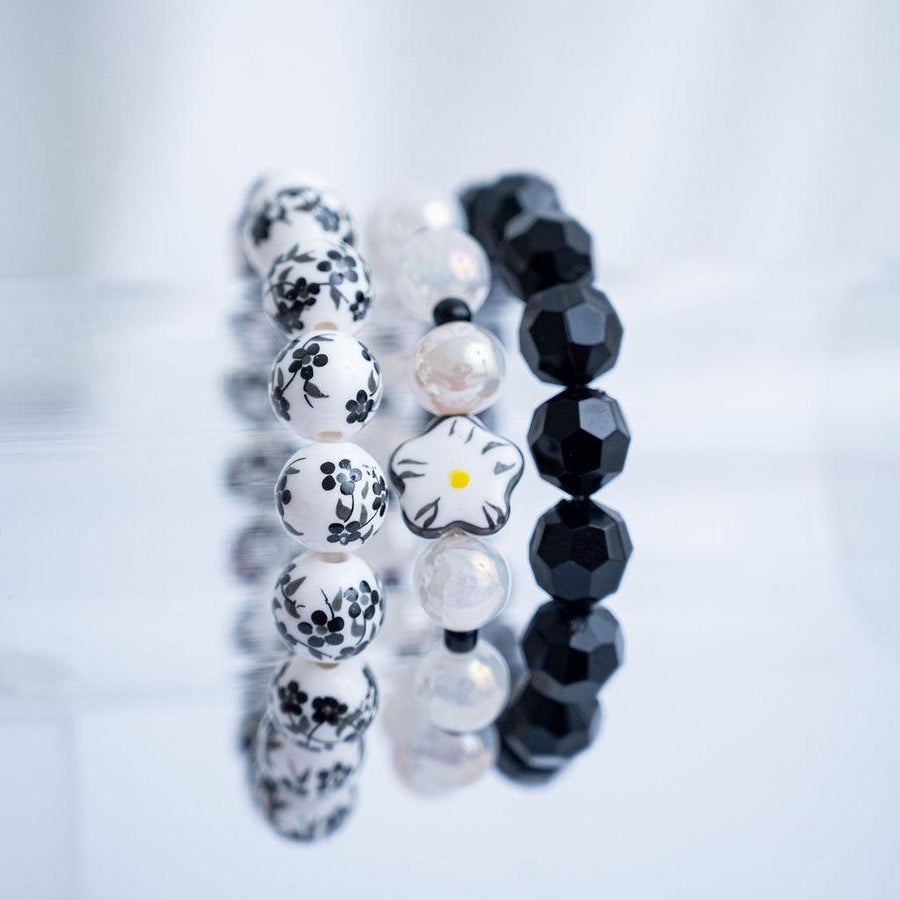 The Blooming Love Chinoiserie Black Stretchy Bracelet Stack
